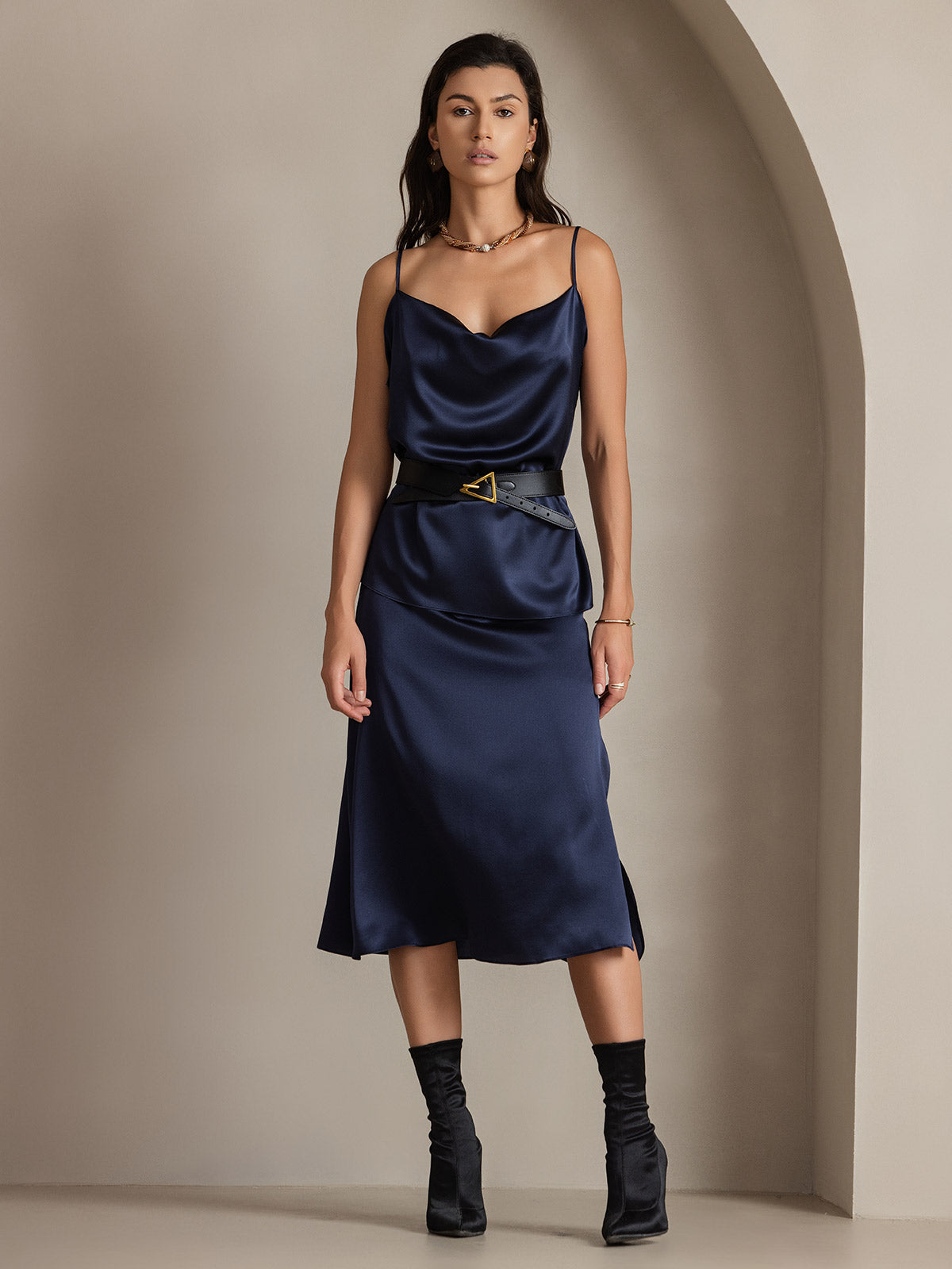 [Dark Blue] SilkSilky-UK 19Momme Silk Skirt 005