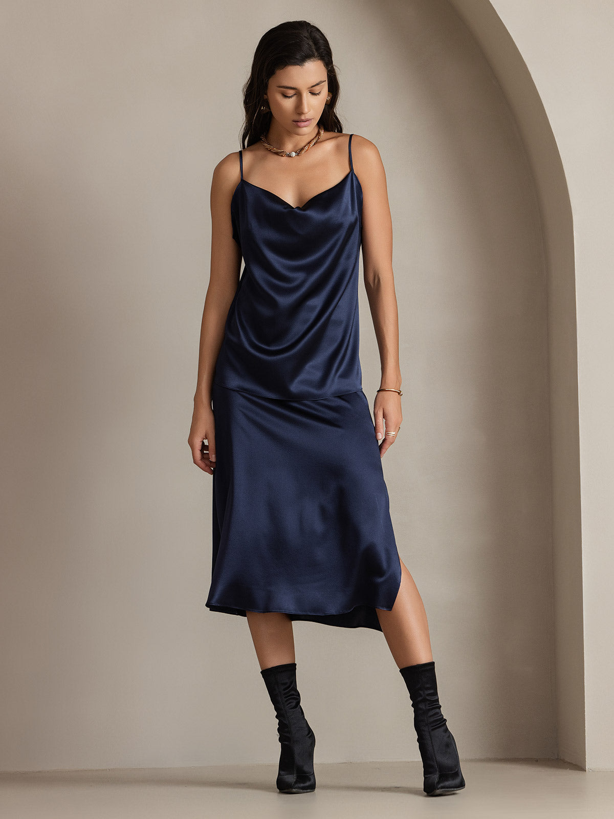 [Dark Blue] SilkSilky-UK 19Momme Silk Skirt 006