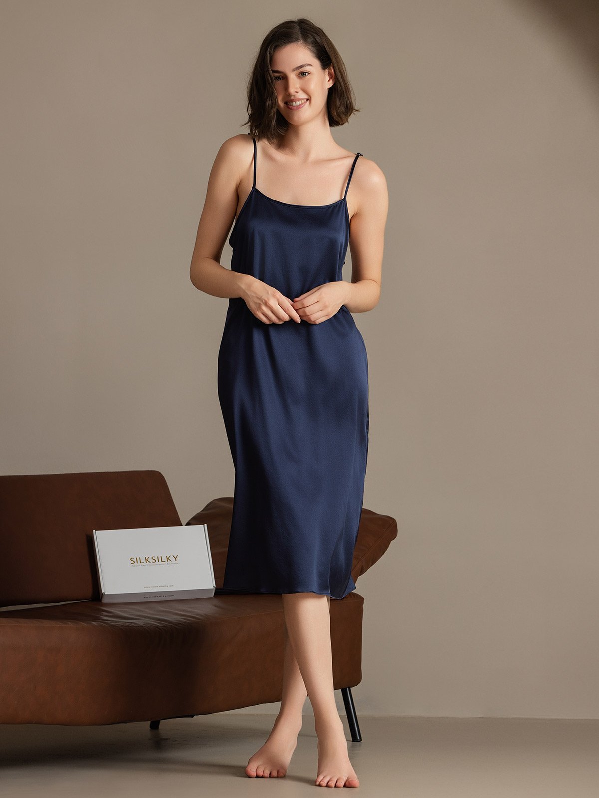 [Dark Blue] SilkSilky-UK 19Momme Silk Sleeveless Dress 003