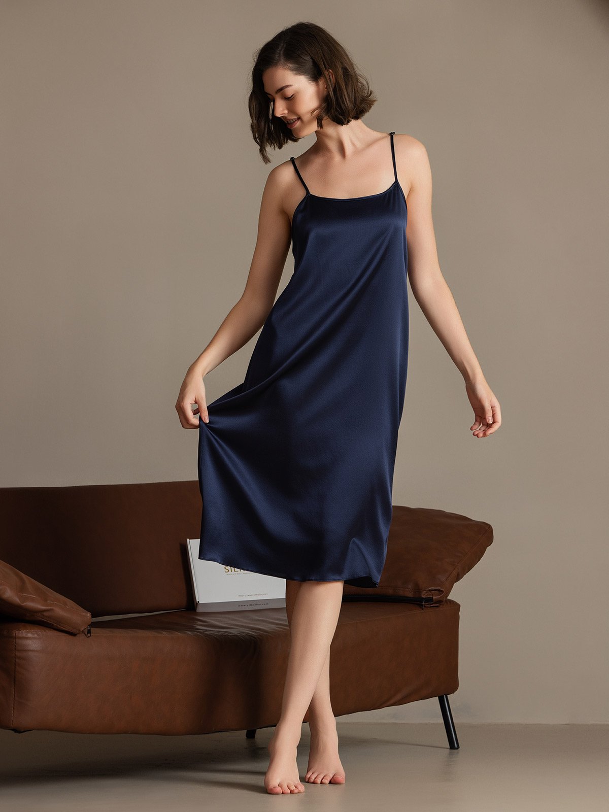 [Dark Blue] SilkSilky-UK 19Momme Silk Sleeveless Dress 004