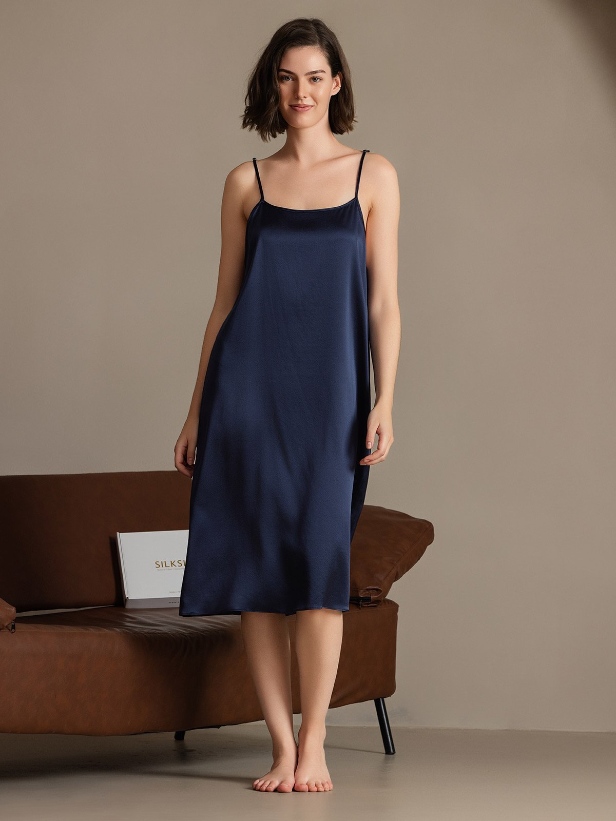 [Dark Blue] SilkSilky-UK 19Momme Silk Sleeveless Dress 005