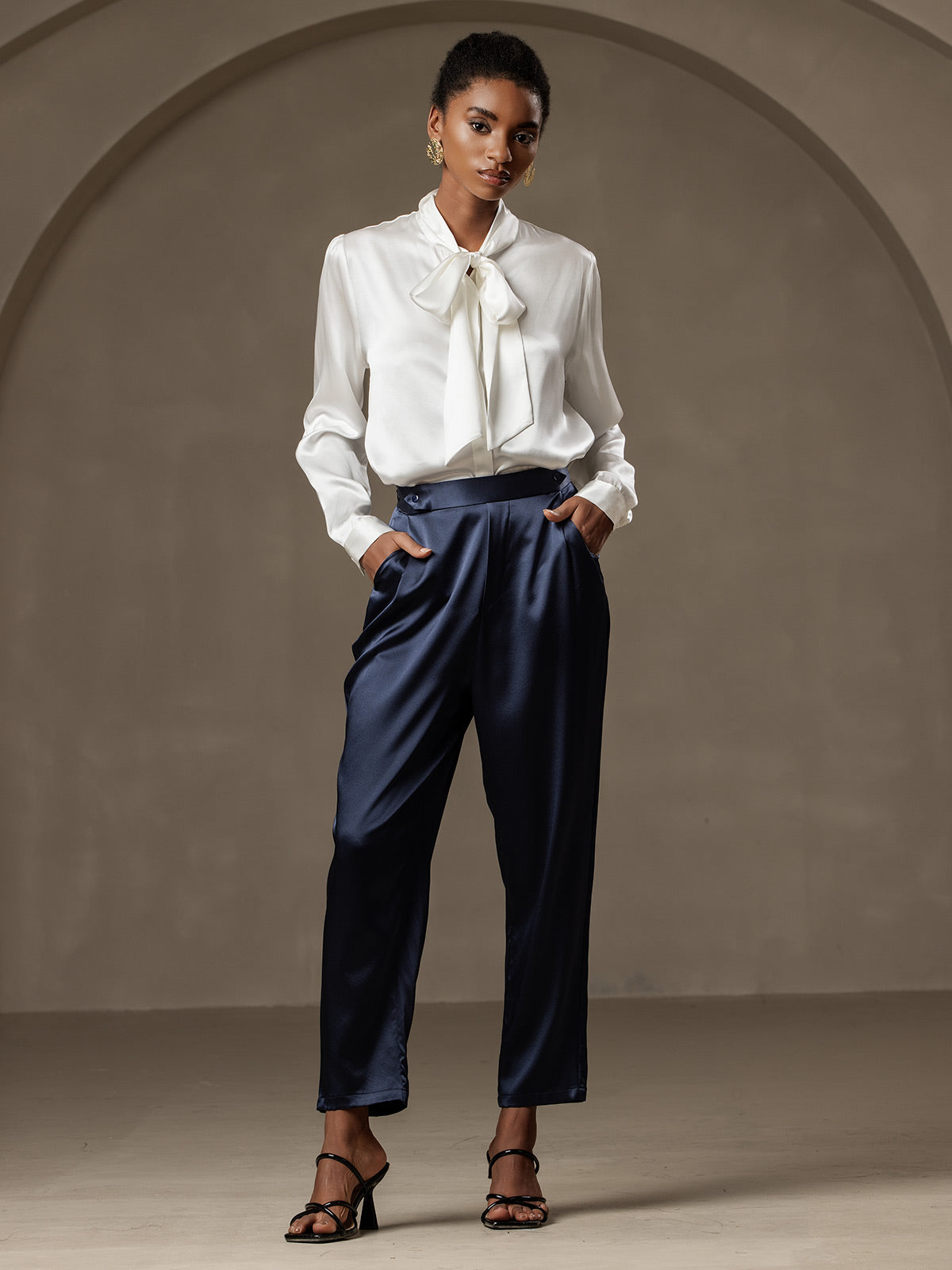 [Dark Blue] SilkSilky-UK 19Momme Silk Womens Pants 001