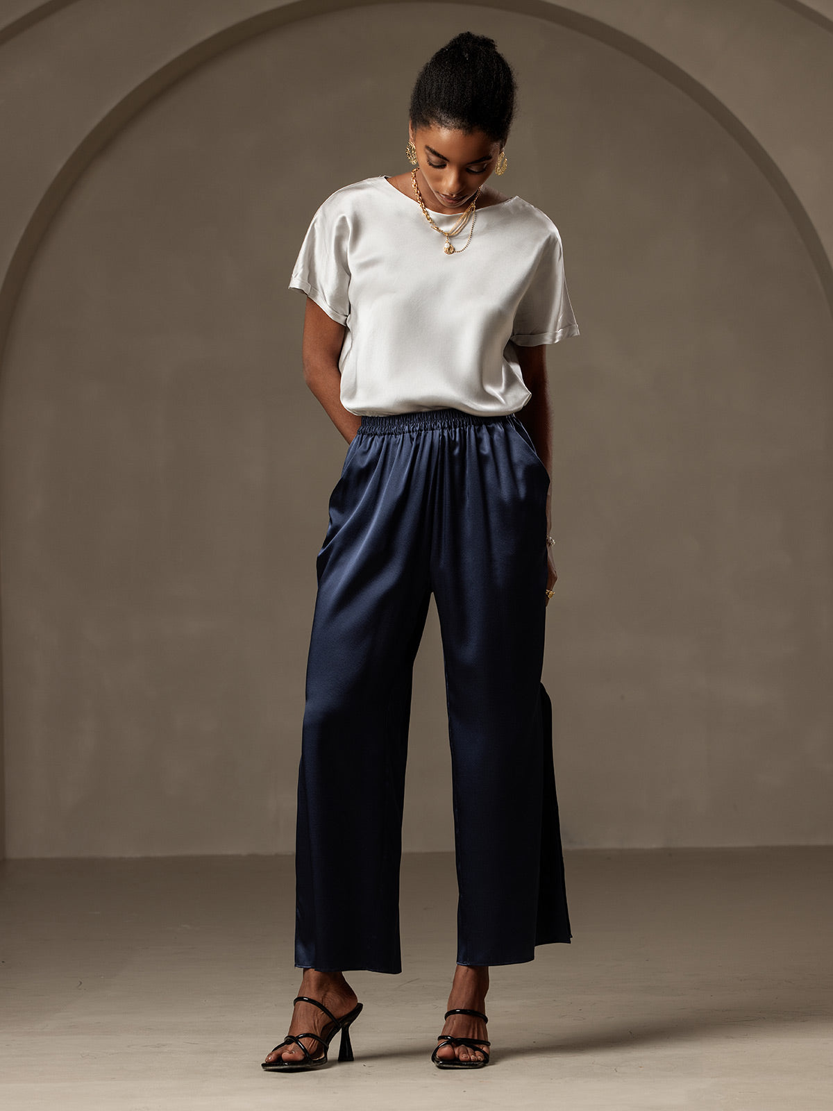 [Dark Blue] SilkSilky-UK 19Momme Silk Womens Pants 005