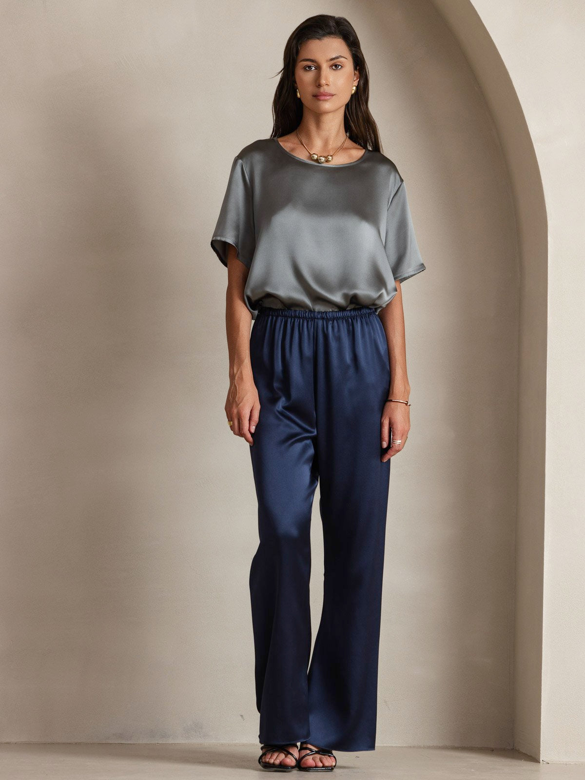 [Dark Blue] SilkSilky-UK 19Momme Silk Womens Pants 005