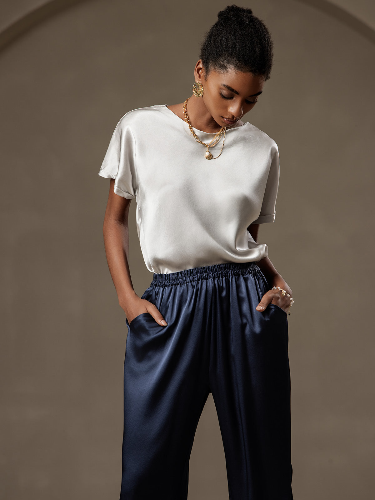[Dark Blue] SilkSilky-UK 19Momme Silk Womens Pants 006
