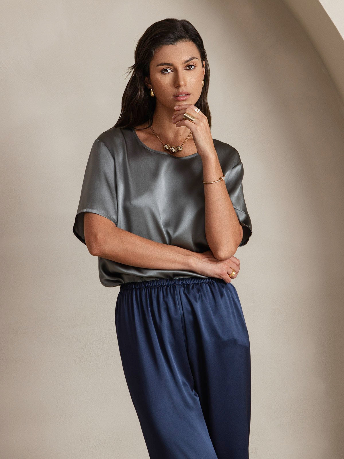 [Dark Blue] SilkSilky-UK 19Momme Silk Womens Pants 006
