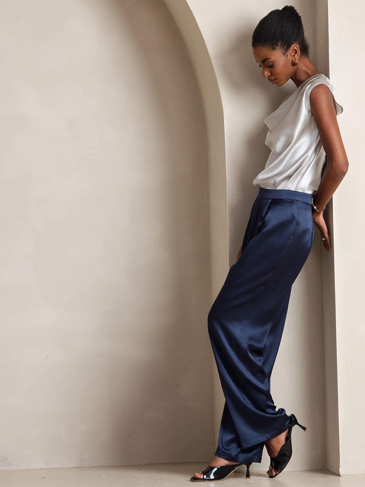 [Dark Blue] SilkSilky-UK 19Momme Silk Womens Pants 007
