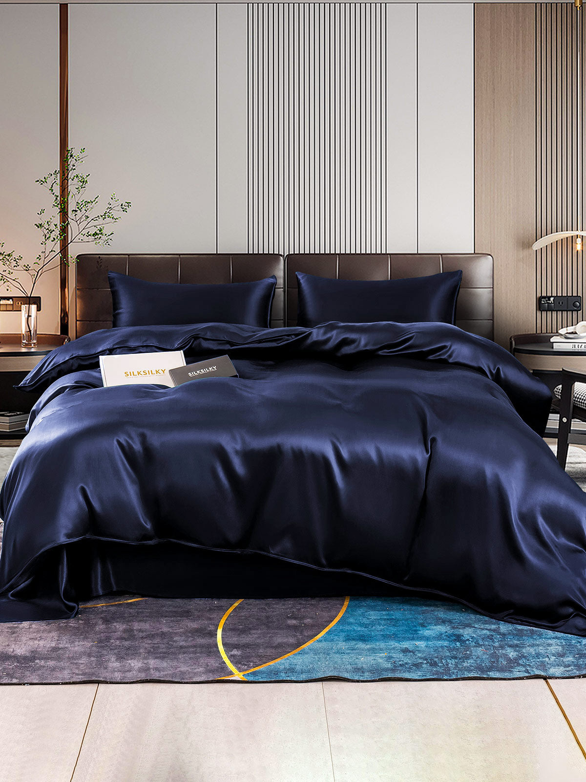 [Dark Blue] SilkSilky-UK 22Momme Pure Silk Bedding Set 001