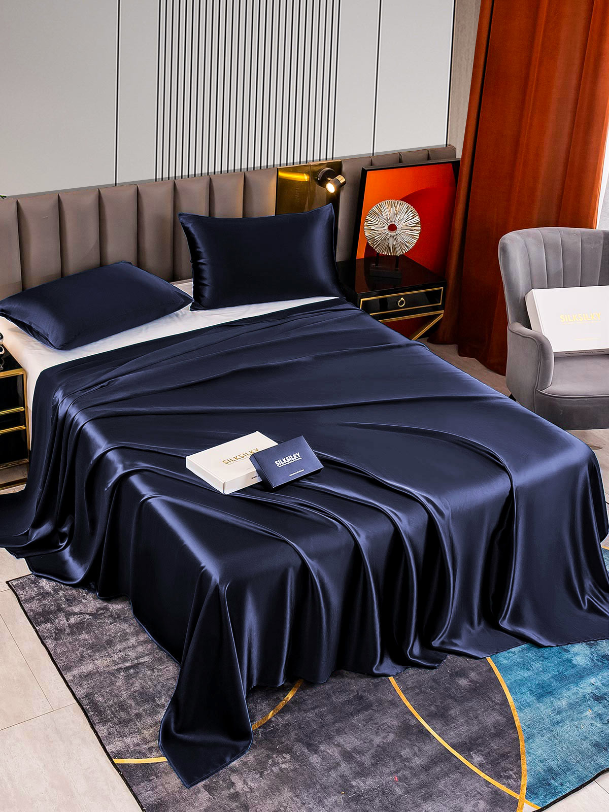 [Dark Blue] SilkSilky-UK 22Momme Pure Silk Bedding Set 002