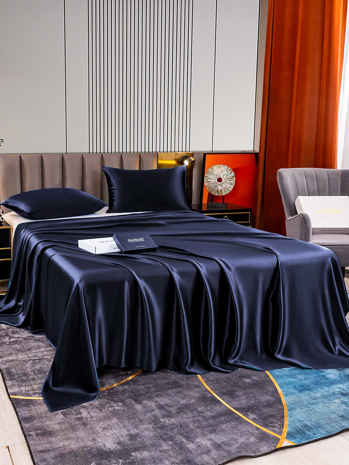 [Dark Blue] SilkSilky-UK 22Momme Pure Silk Bedding Set 003