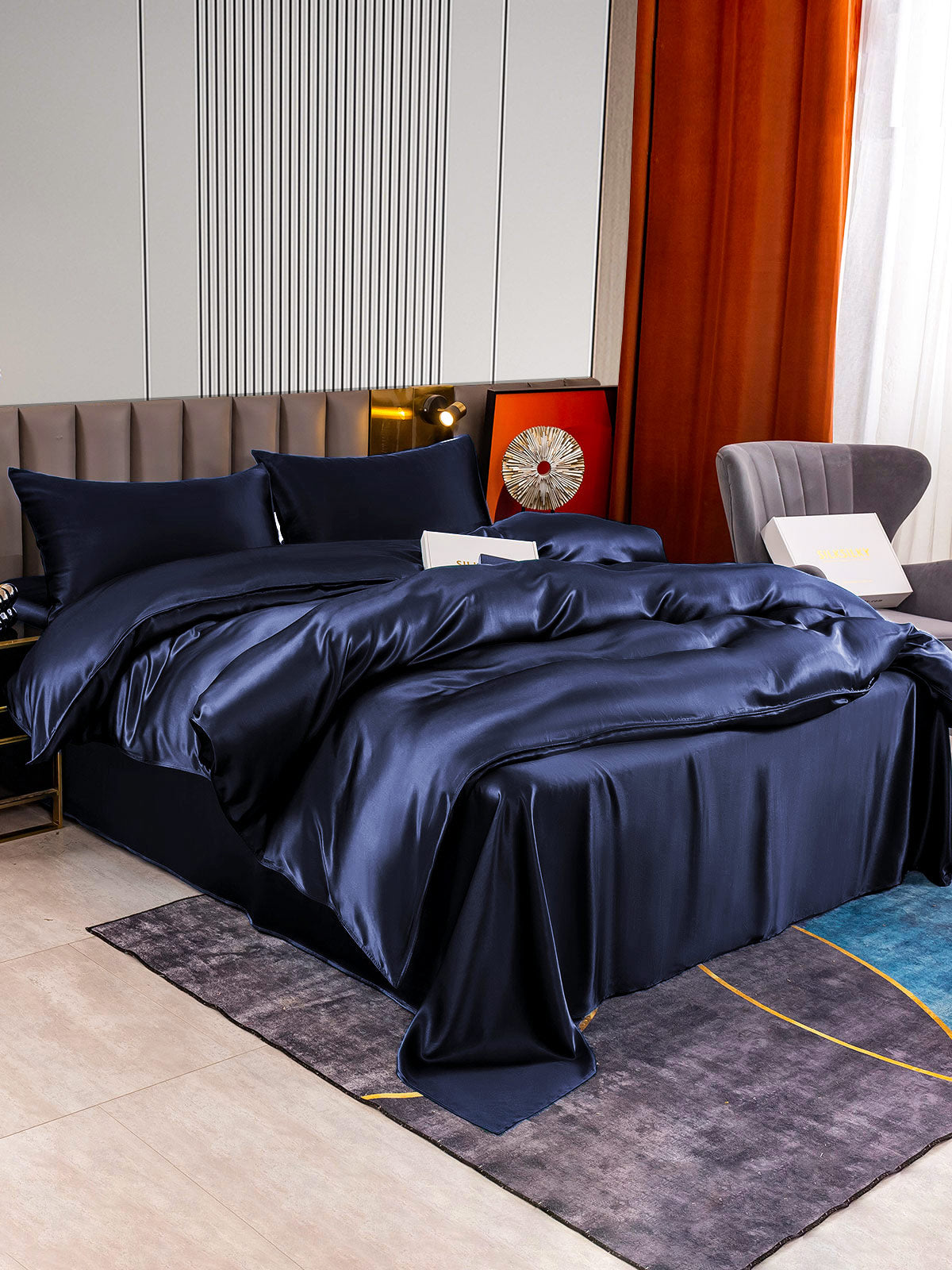 [Dark Blue] SilkSilky-UK 22Momme Pure Silk Bedding Set 003