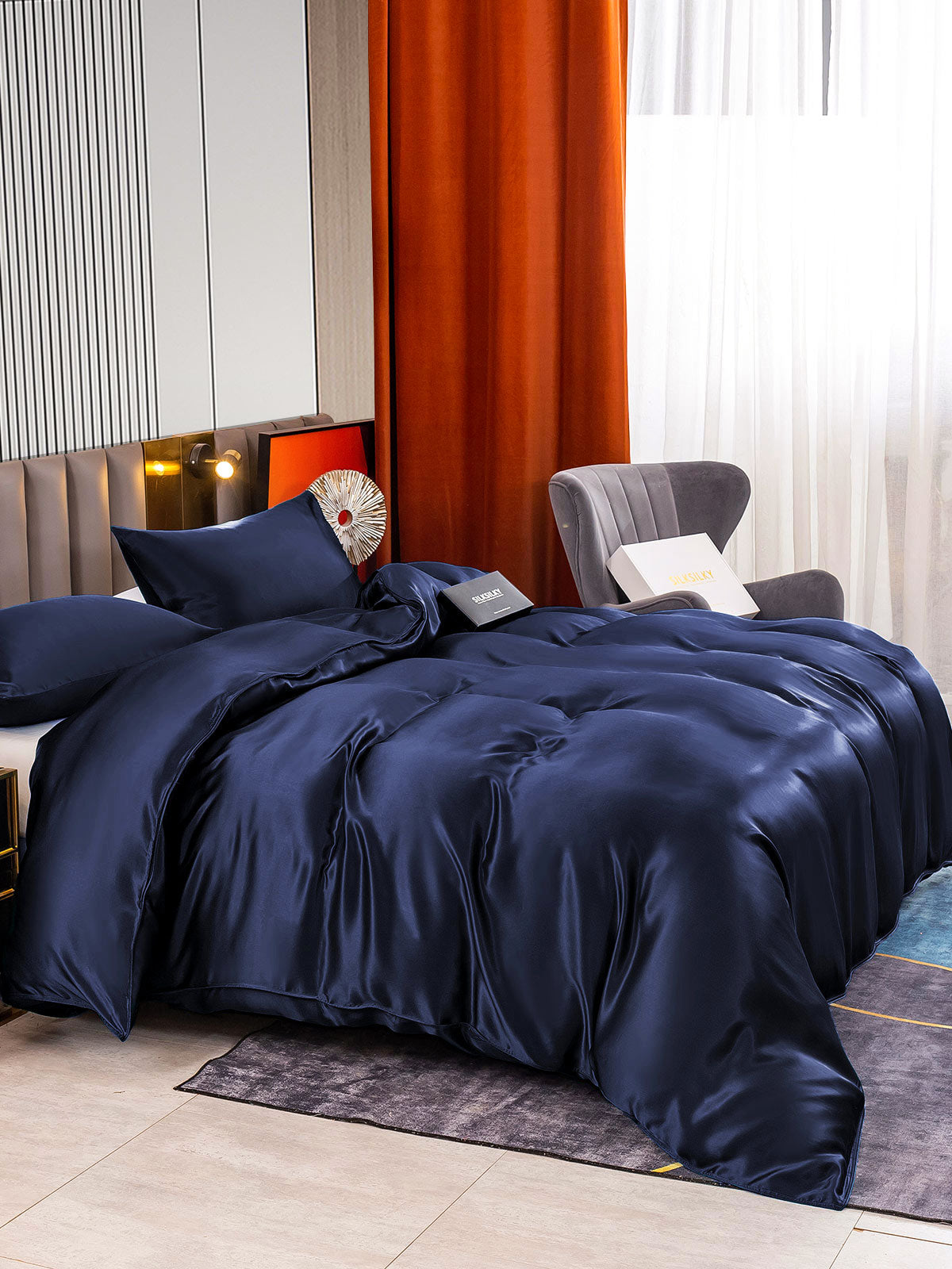 [Dark Blue] SilkSilky-UK 22Momme Pure Silk Bedding Set 003