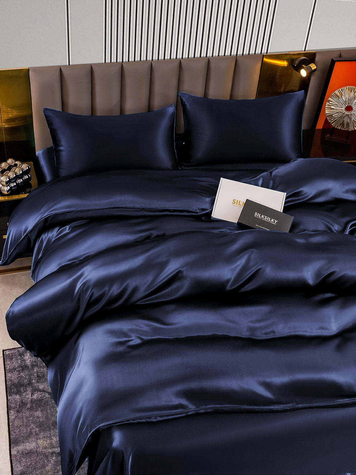 [Dark Blue] SilkSilky-UK 22Momme Pure Silk Bedding Set 004