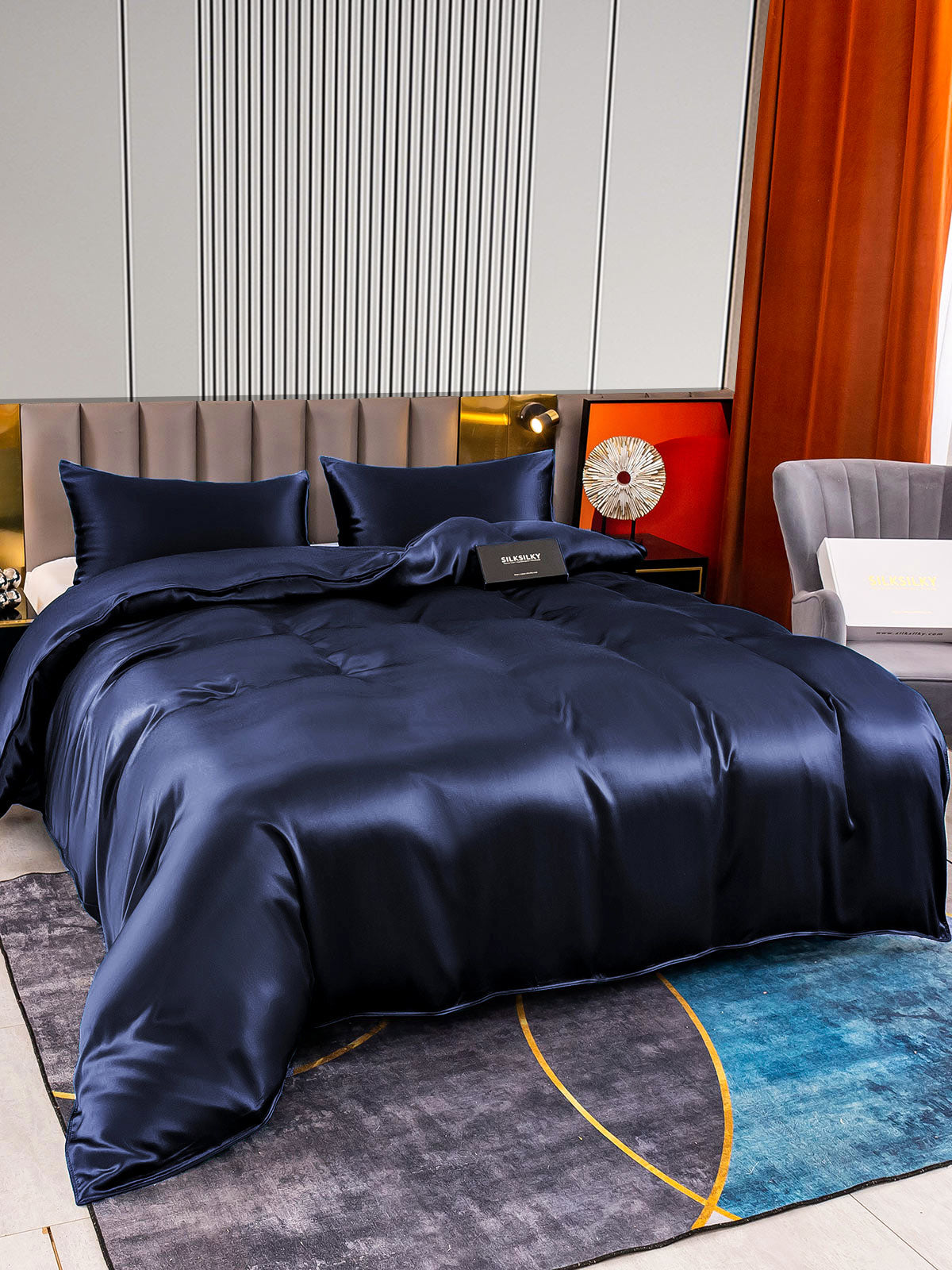 [Dark Blue] SilkSilky-UK 22Momme Pure Silk Bedding Set 004