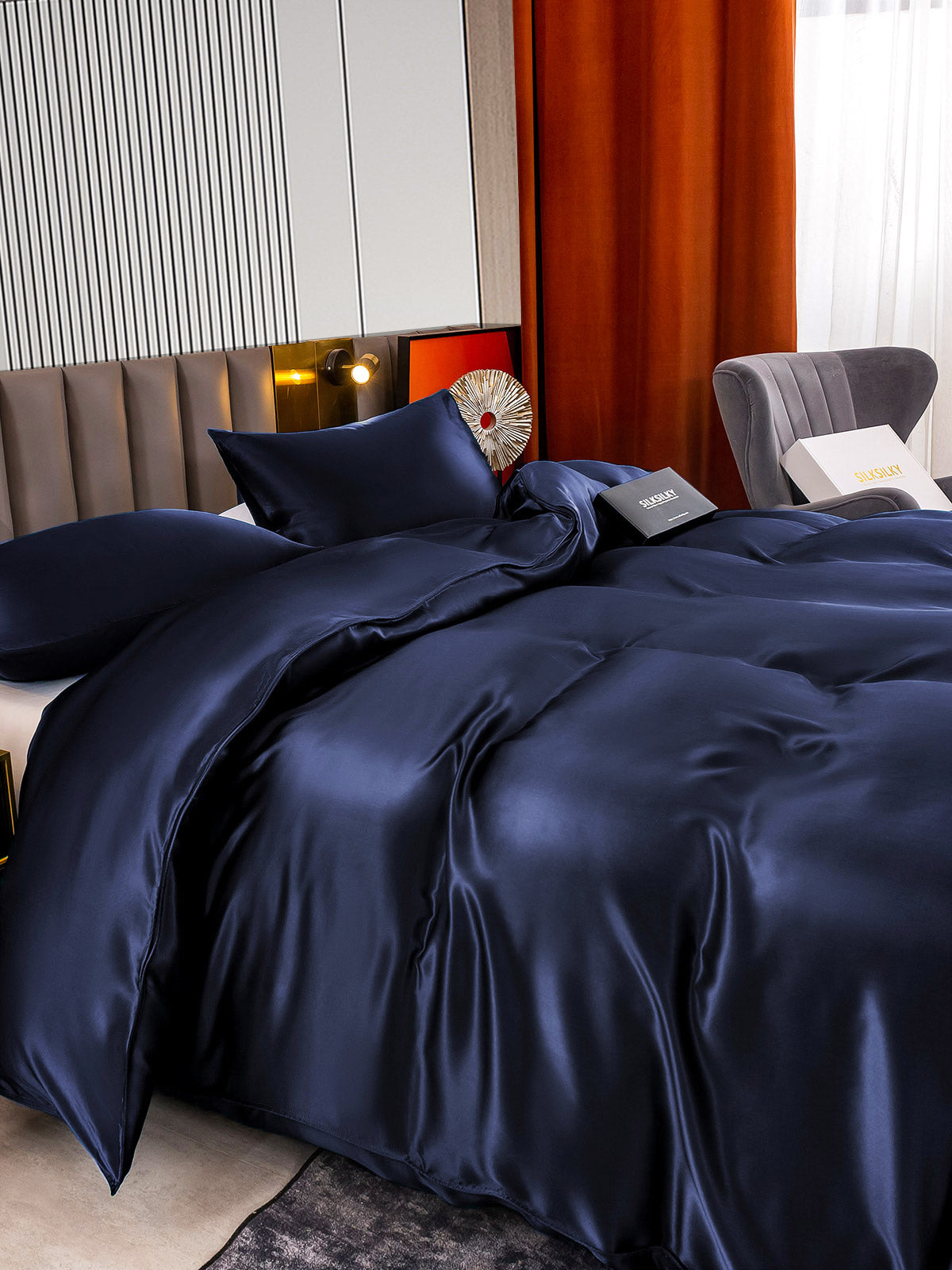 [Dark Blue] SilkSilky-UK 22Momme Pure Silk Bedding Set 005