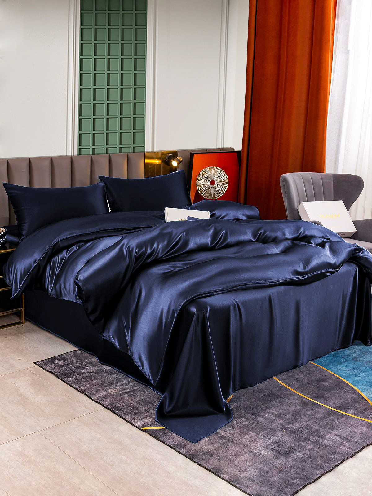 [Dark Blue] SilkSilky-UK 25Momme Pure Silk Bedding Set 002