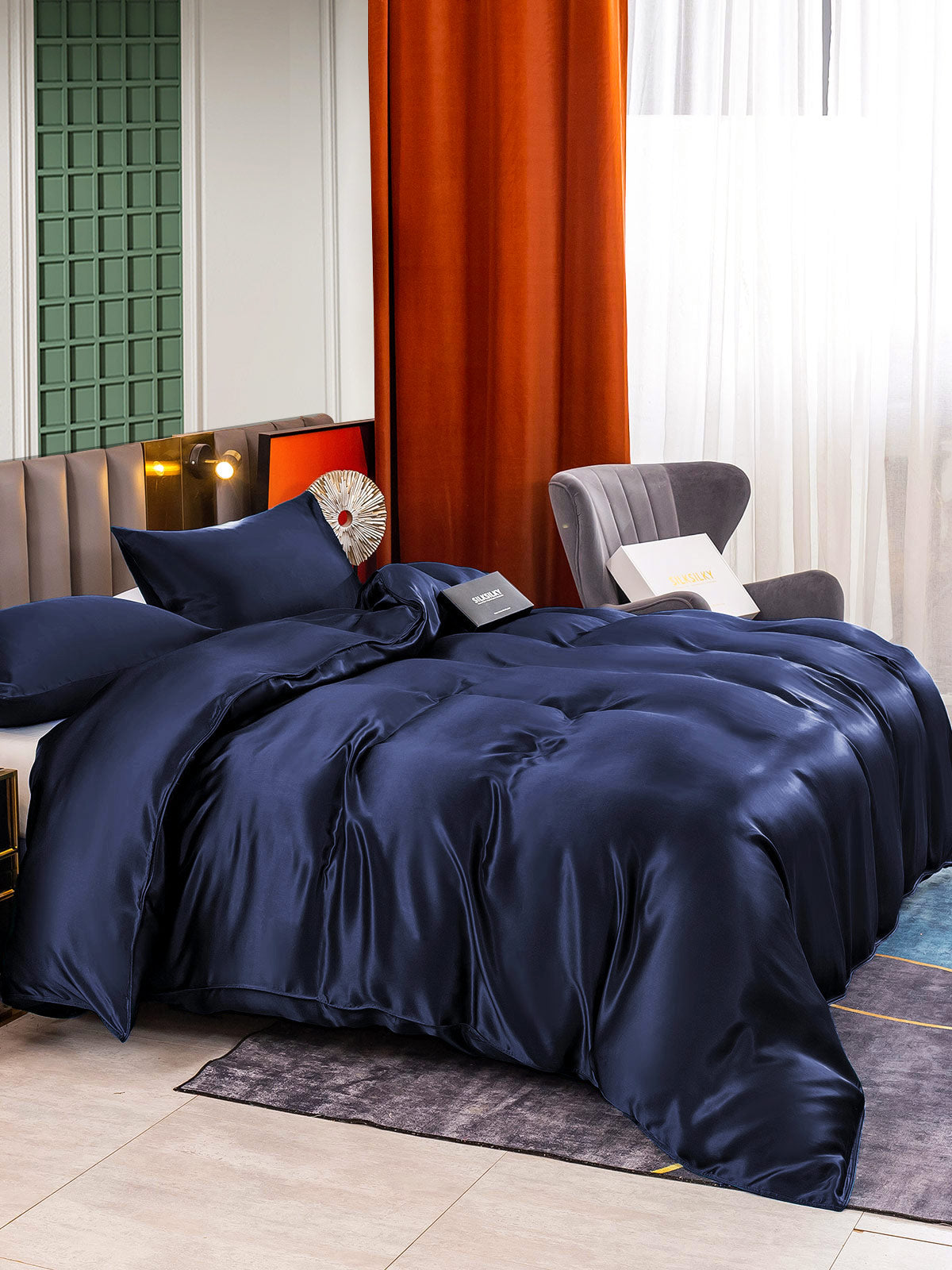[Dark Blue] SilkSilky-UK 25Momme Pure Silk Bedding Set 003