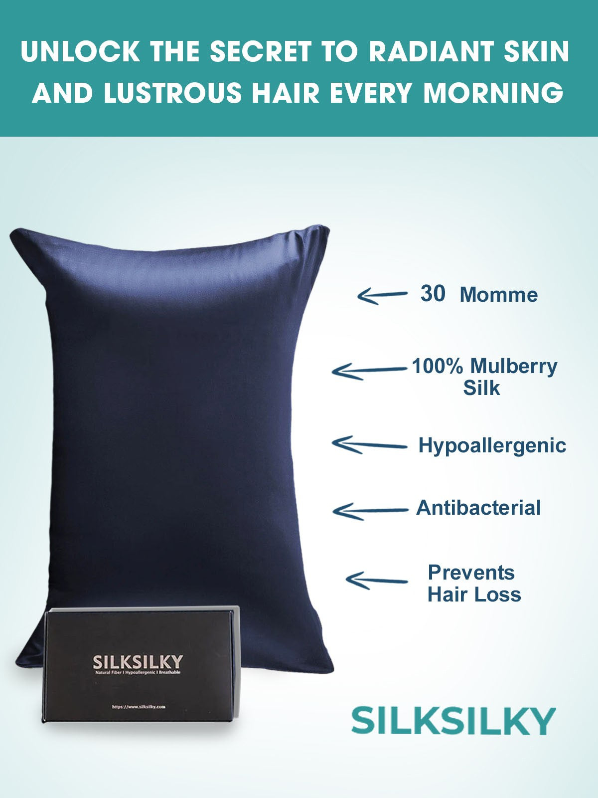 [Dark Blue] SilkSilky-UK 30Momme Pure Silk Pillowcase 003