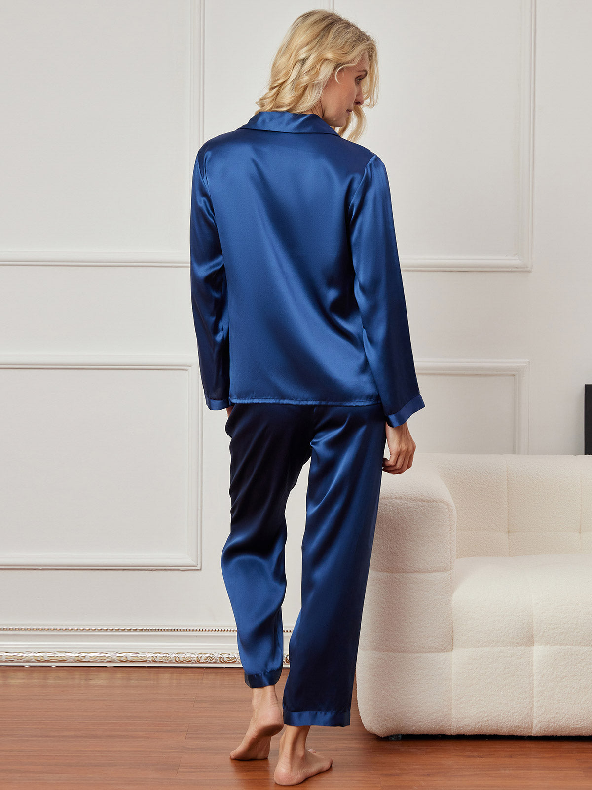 [Dark Blue] SilkSilky-UK Pure Silk Long Sleeve Lapel Women's Pyjamas 002