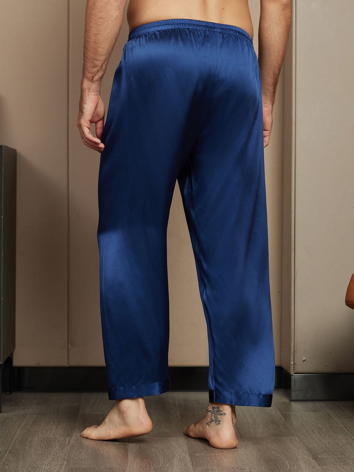 [Dark Blue] SilkSilky-UK Pure Silk Mens Sleep Bottoms 002
