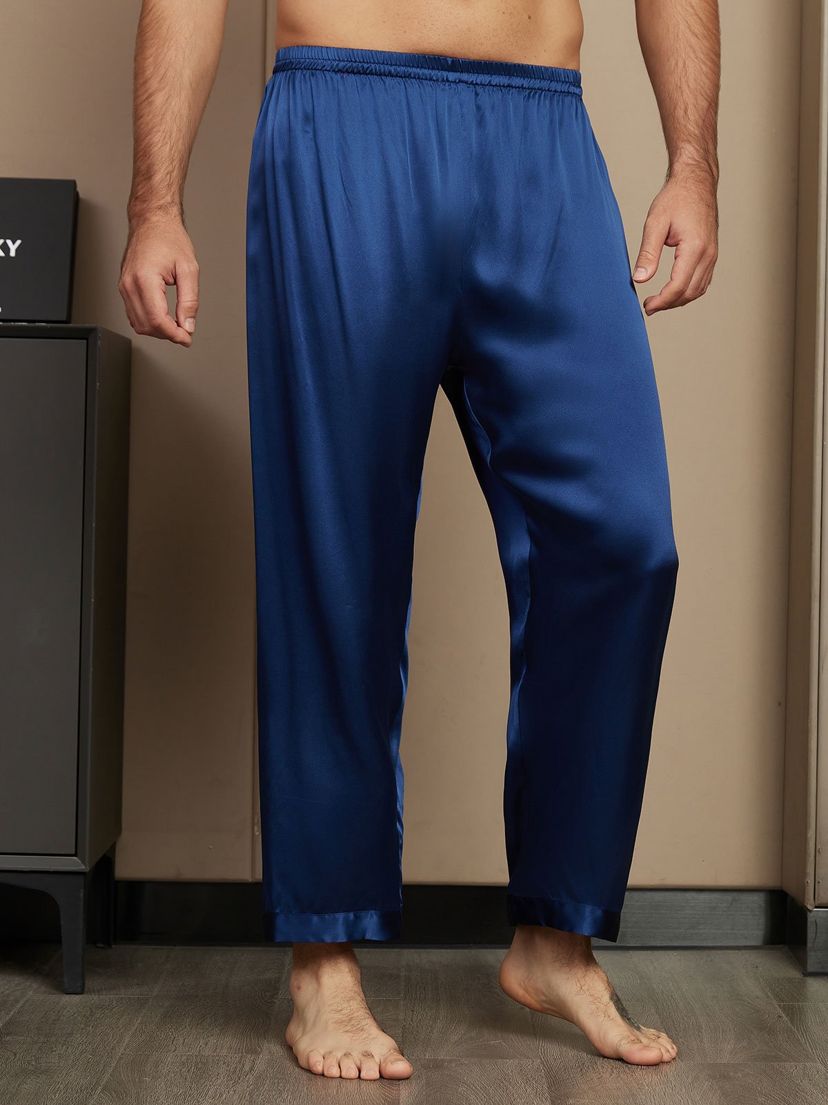 [Dark Blue] SilkSilky-UK Pure Silk Mens Sleep Bottoms 003