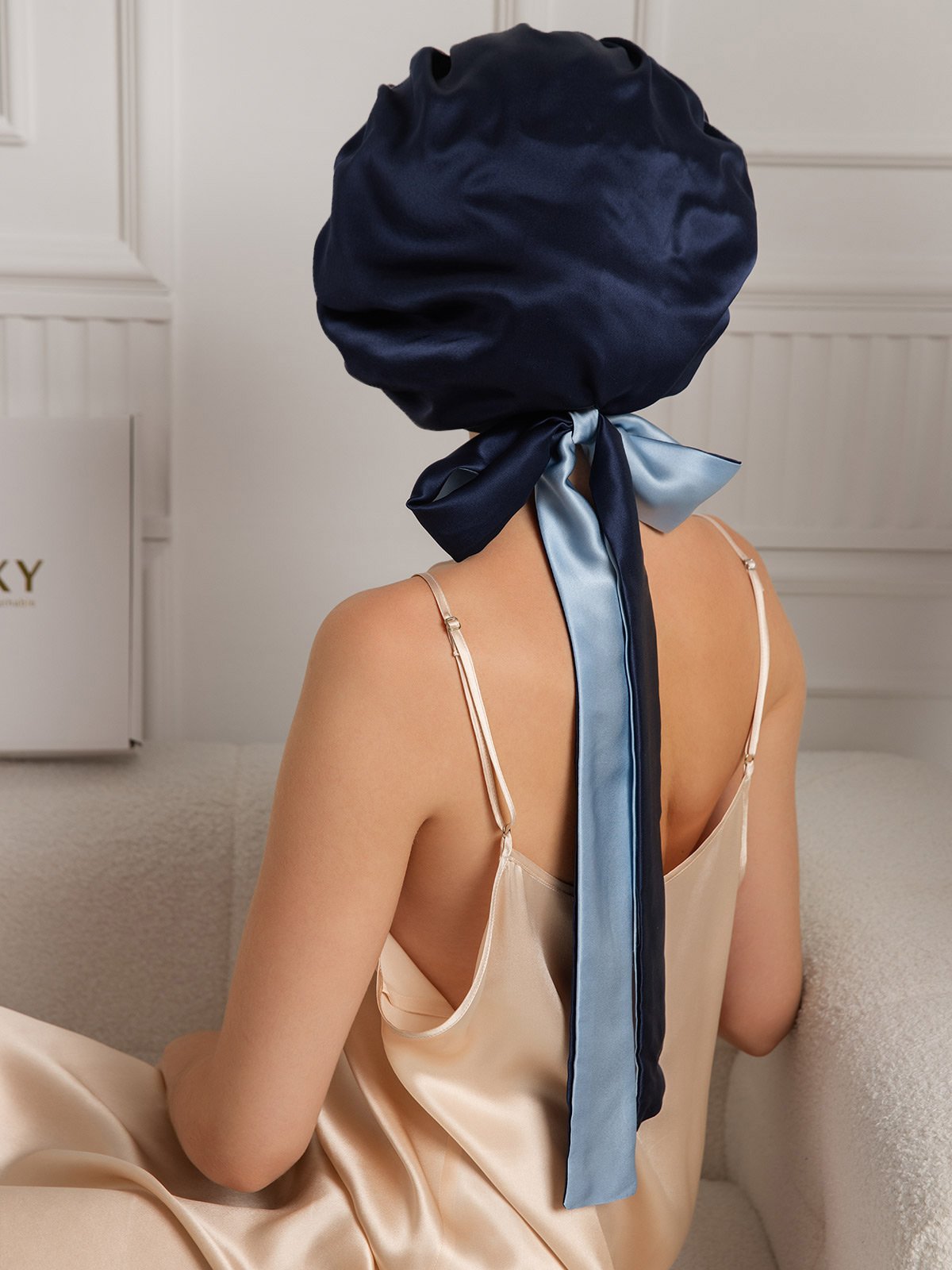 [Dark Blue] SilkSilky-UK Pure Silk Sleep Cap 001