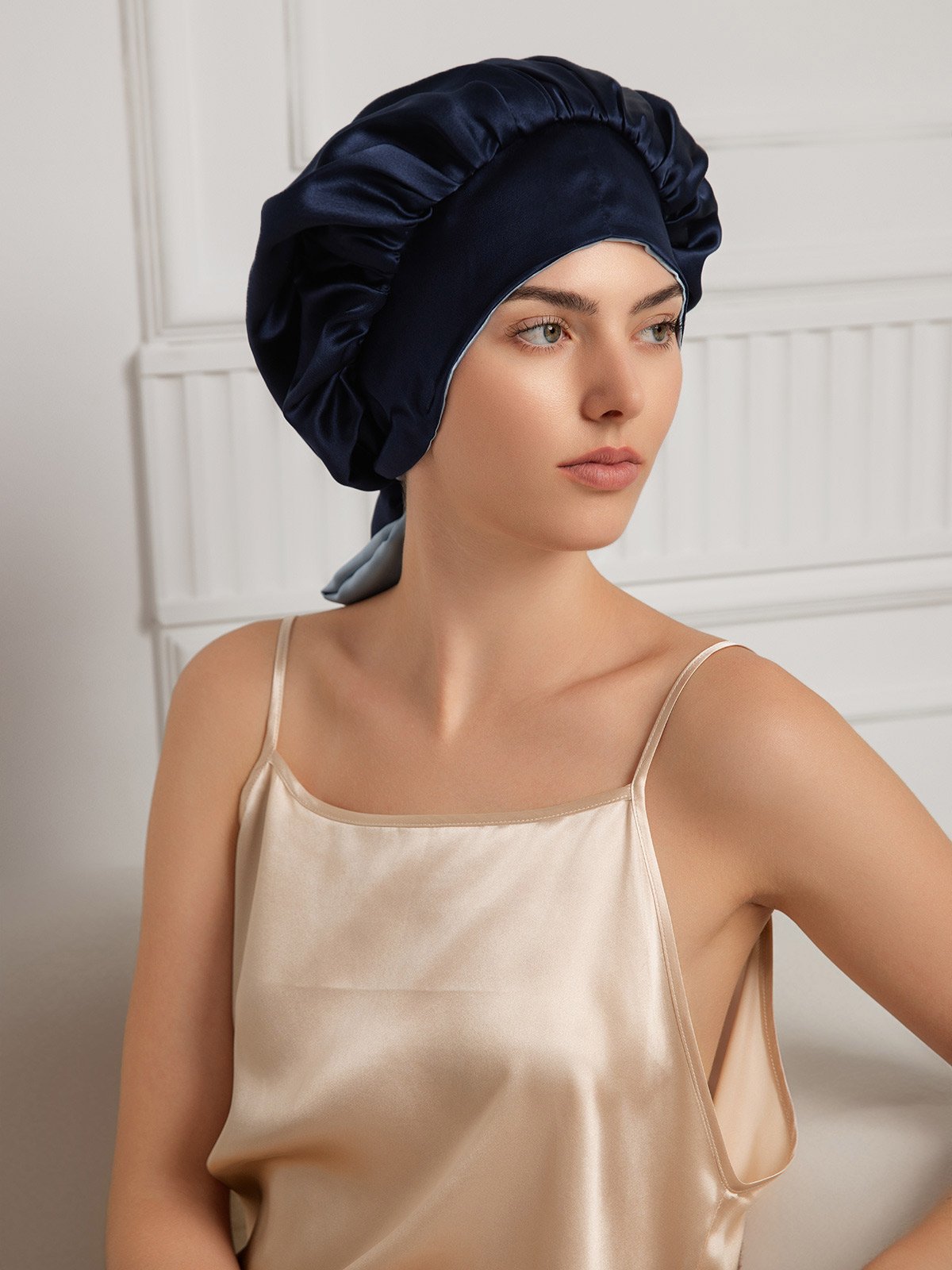 [Dark Blue] SilkSilky-UK Pure Silk Sleep Cap 002