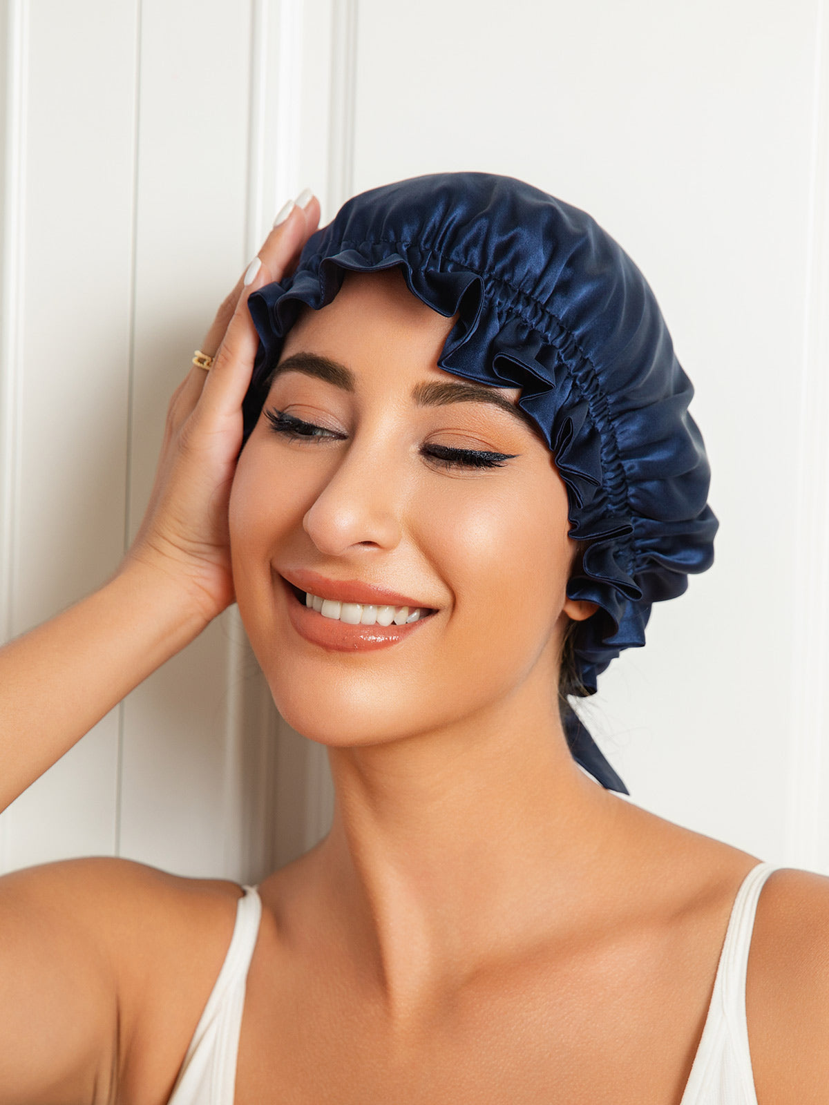 [Dark Blue] SilkSilky-UK Pure Silk Sleep Cap 003