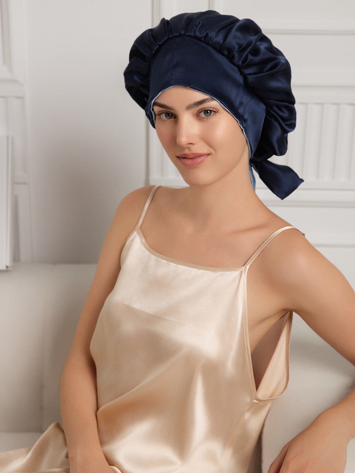 [Dark Blue] SilkSilky-UK Pure Silk Sleep Cap 003