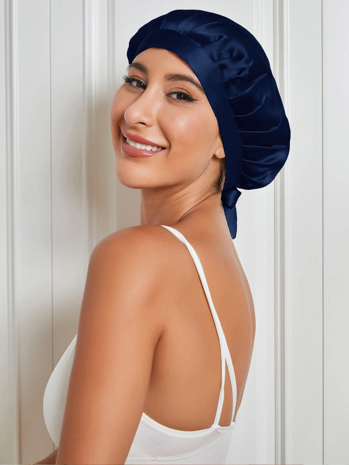 [Dark Blue] SilkSilky-UK Pure Silk Sleep Cap 004