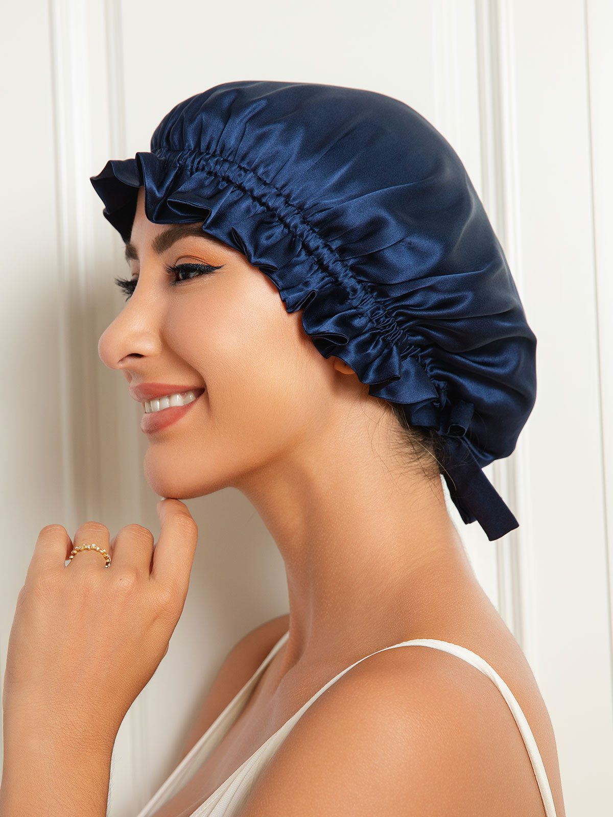 [Dark Blue] SilkSilky-UK Pure Silk Sleep Cap 004