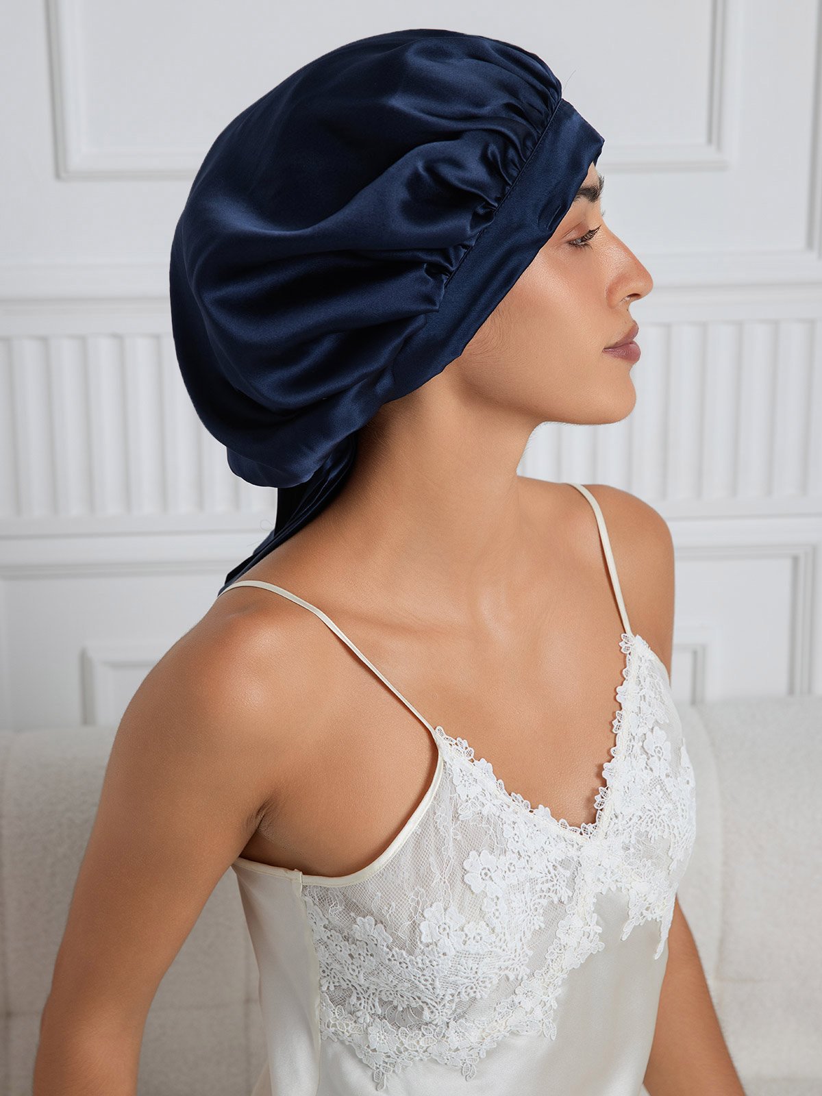 [Dark Blue] SilkSilky-UK Pure Silk Sleep Cap 004