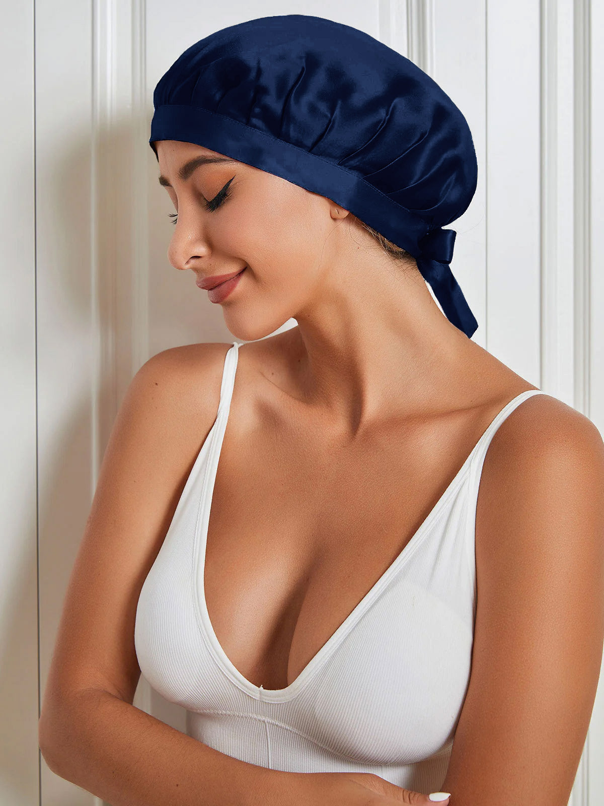 [Dark Blue] SilkSilky-UK Pure Silk Sleep Cap 005
