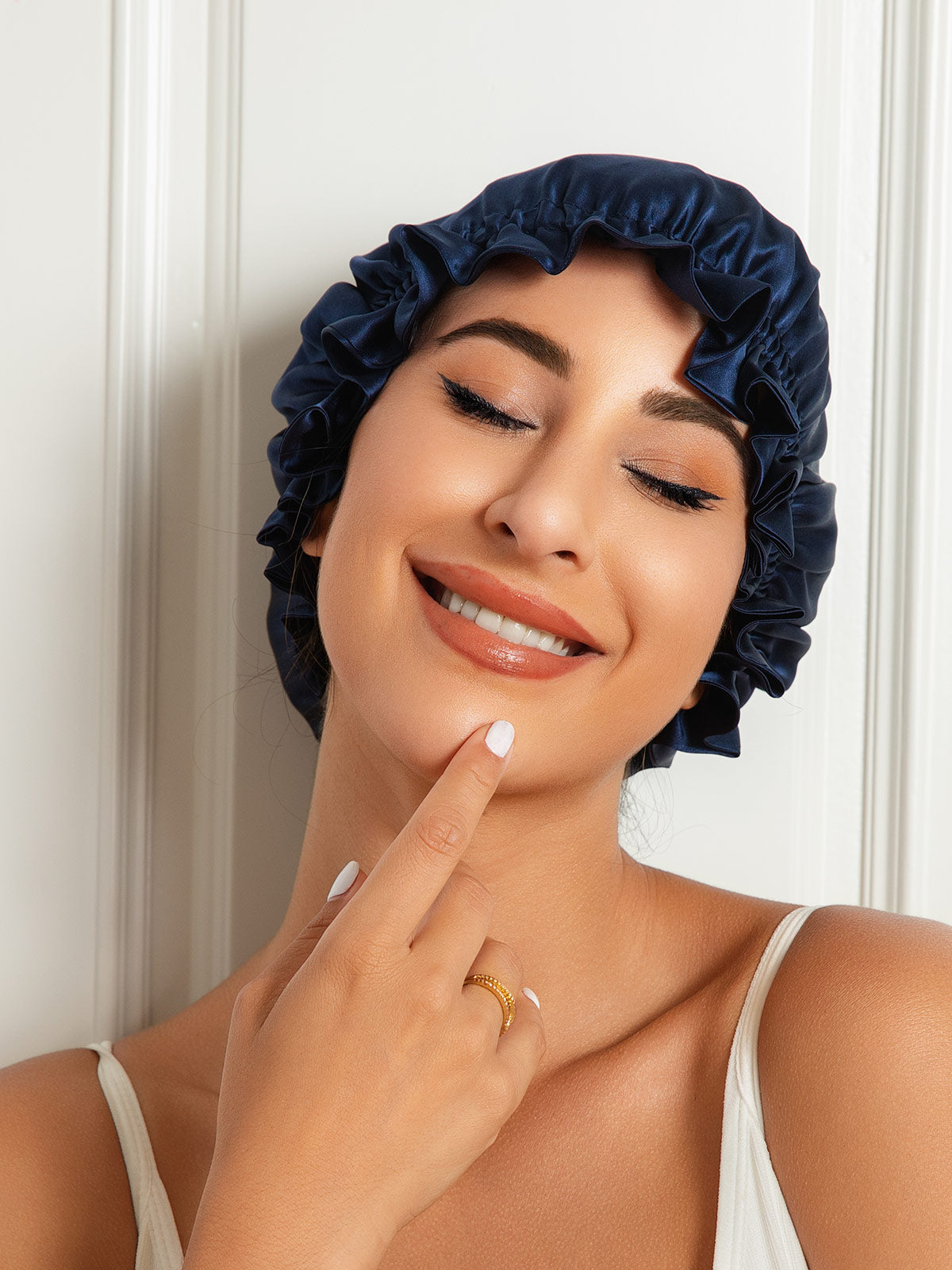[Dark Blue] SilkSilky-UK Pure Silk Sleep Cap 005