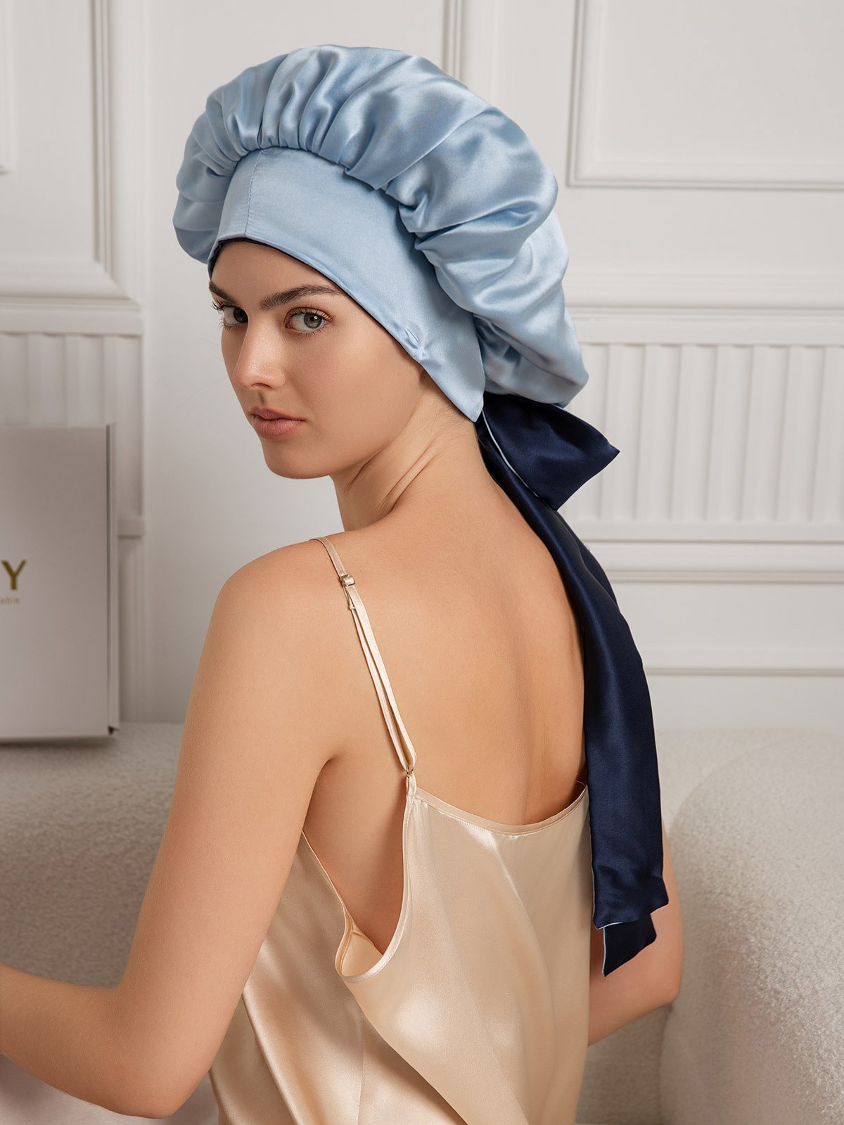 [Dark Blue] SilkSilky-UK Pure Silk Sleep Cap 005
