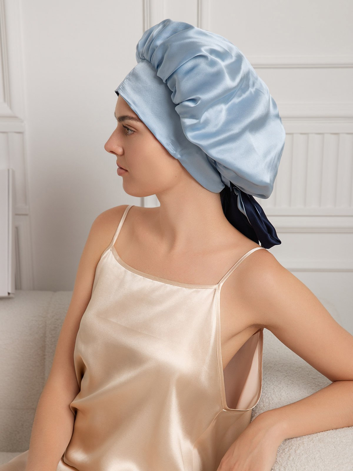 [Dark Blue] SilkSilky-UK Pure Silk Sleep Cap 007
