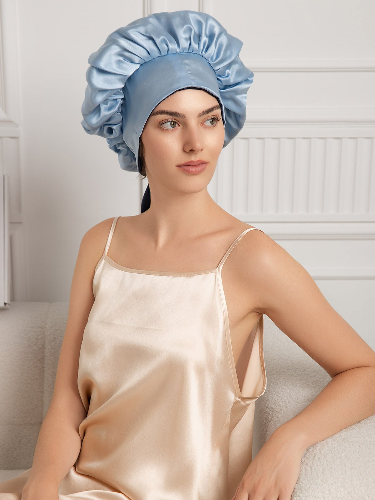 [Dark Blue] SilkSilky-UK Pure Silk Sleep Cap 008