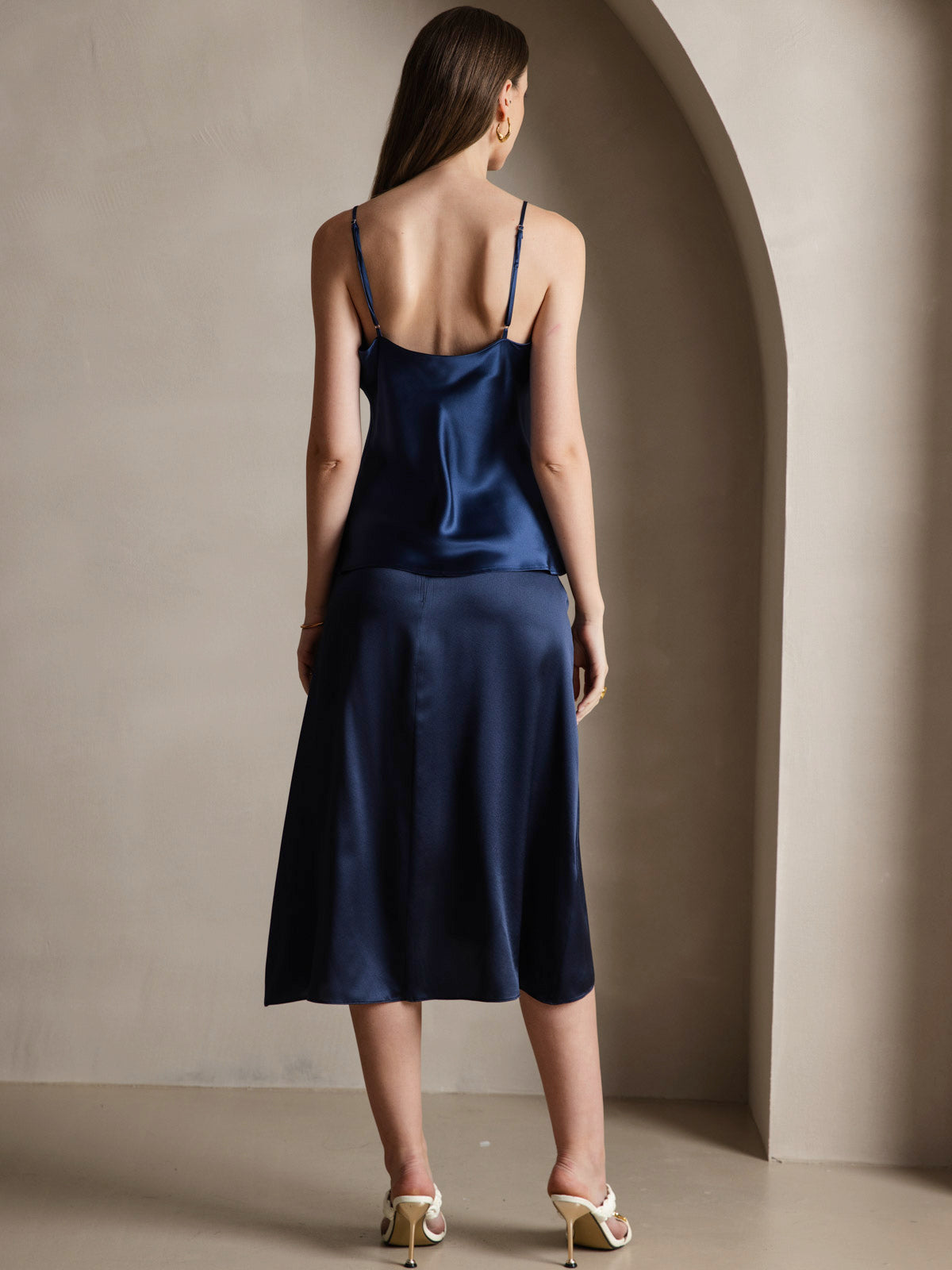[Dark Blue] SilkSilky-UK Pure Silk V Neck Camisole 002