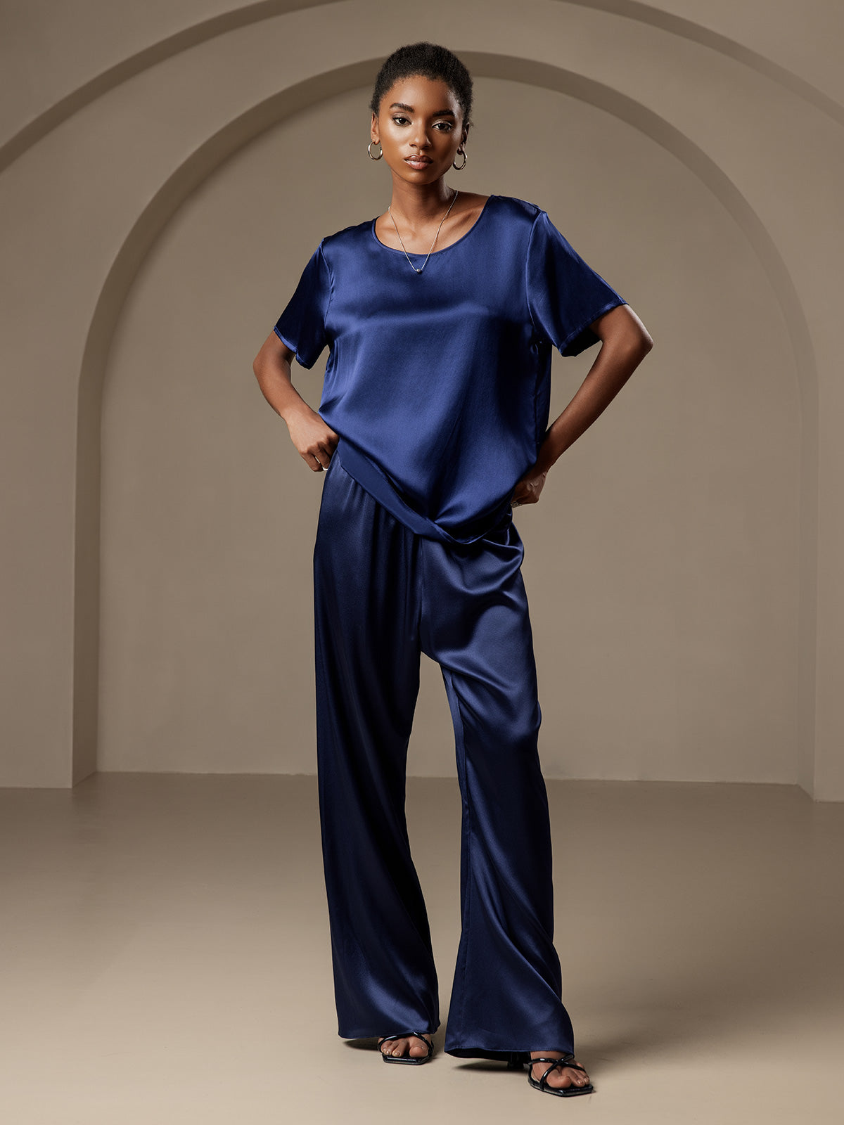 [Dark Blue] SilkSilky-UK Pure Silk Womens Pants 003