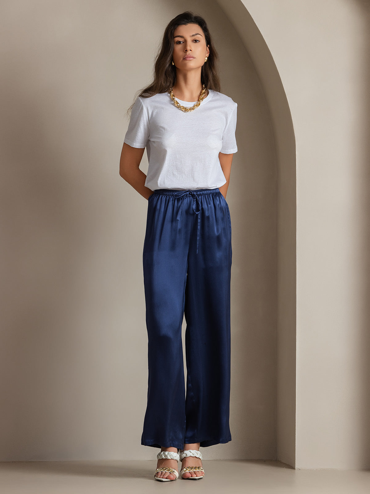 [Dark Blue] SilkSilky-UK Pure Silk Womens Pants 005