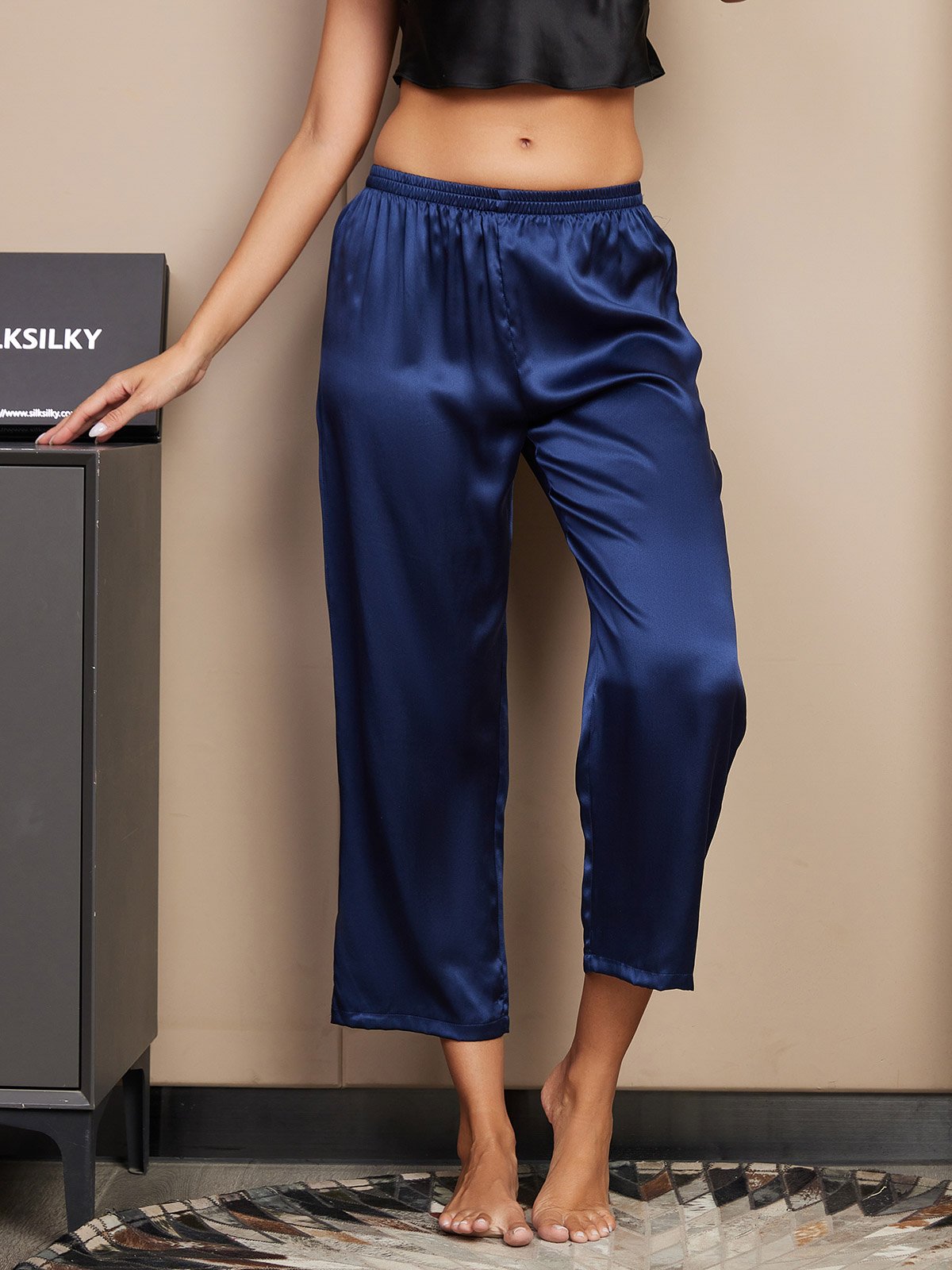 [Dark Blue] SilkSilky-UK Pure Silk Womens Sleep Bottoms 001