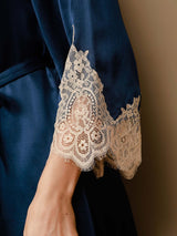 [Dark Blue] SilkSilky-UK 3/4 Sleeve V Neck Nightdress&Dressing gowns 009
