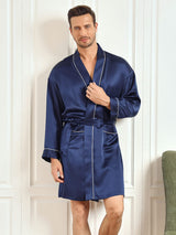 [Dark Blue] SilkSilky-UK Long Sleeve Men's Dressing Gown 001