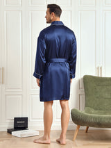 [Dark Blue] SilkSilky-UK Long Sleeve Men's Dressing Gown 002