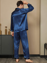 [Dark Blue] SilkSilky-UK Long Sleeve Lapel Collar Men's Pyjamas 004