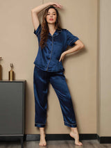 [Dark Blue] SilkSilky-UK Short Sleeve Notch Collar Women's Pyjamas 001