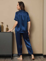 [Dark Blue] SilkSilky-UK Short Sleeve Notch Collar Women's Pyjamas 002