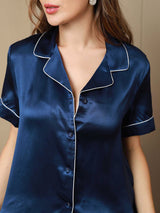 [Dark Blue] SilkSilky-UK Short Sleeve Notch Collar Women's Pyjamas 007