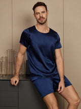 [Dark Blue] SilkSilky-UK Short Sleeve Round Neck Men's Pyjamas 001