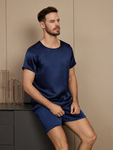 [Dark Blue] SilkSilky-UK Short Sleeve Round Neck Men's Pyjamas 004